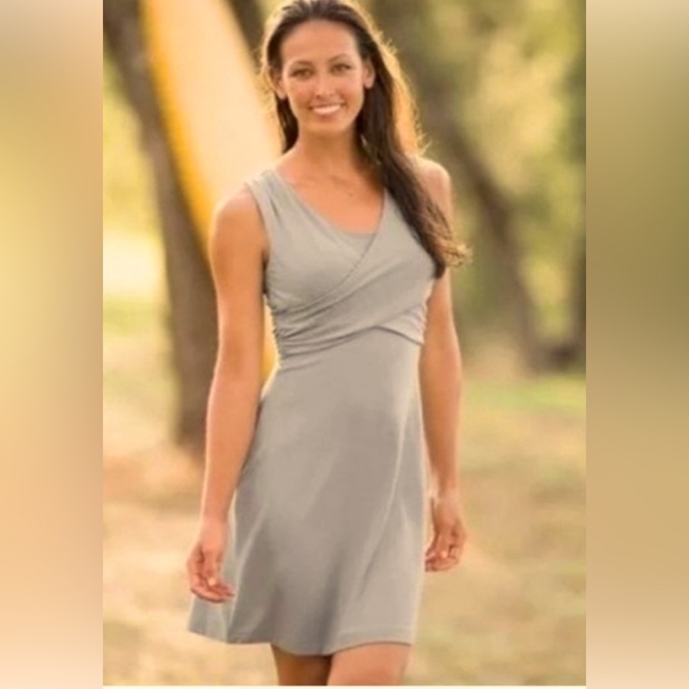 Athleta Adrianna Charcoal Gray Faux Wrap Sleeveless Dress, Medium